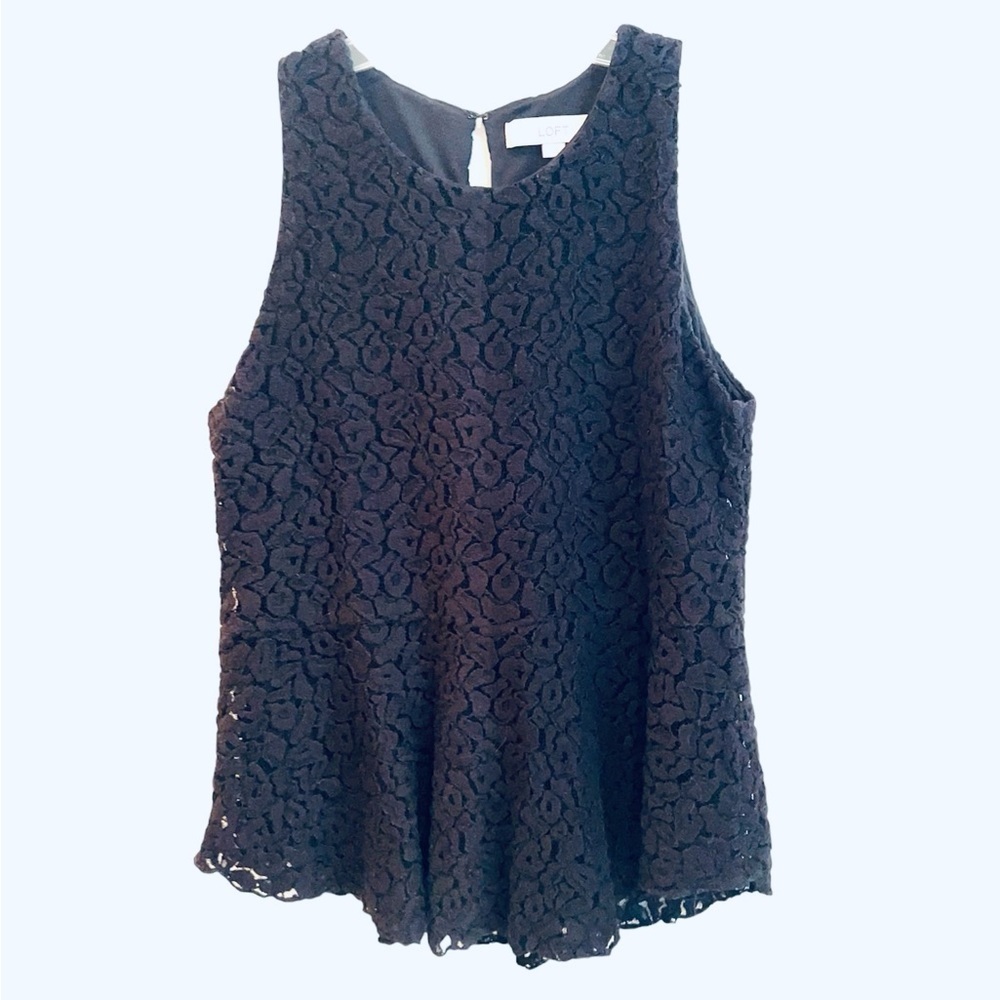 2/$30 Loft - Black Sleeveless Blouse with Peplum Hem Size Small